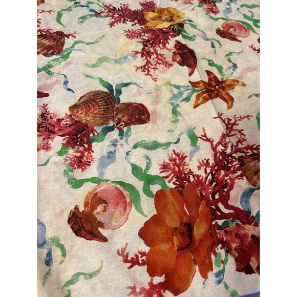 Vtg Waverly? Coastal Tablecloth Seashells Coral Cotton Rectangular Table Top - Picture 4 of 11